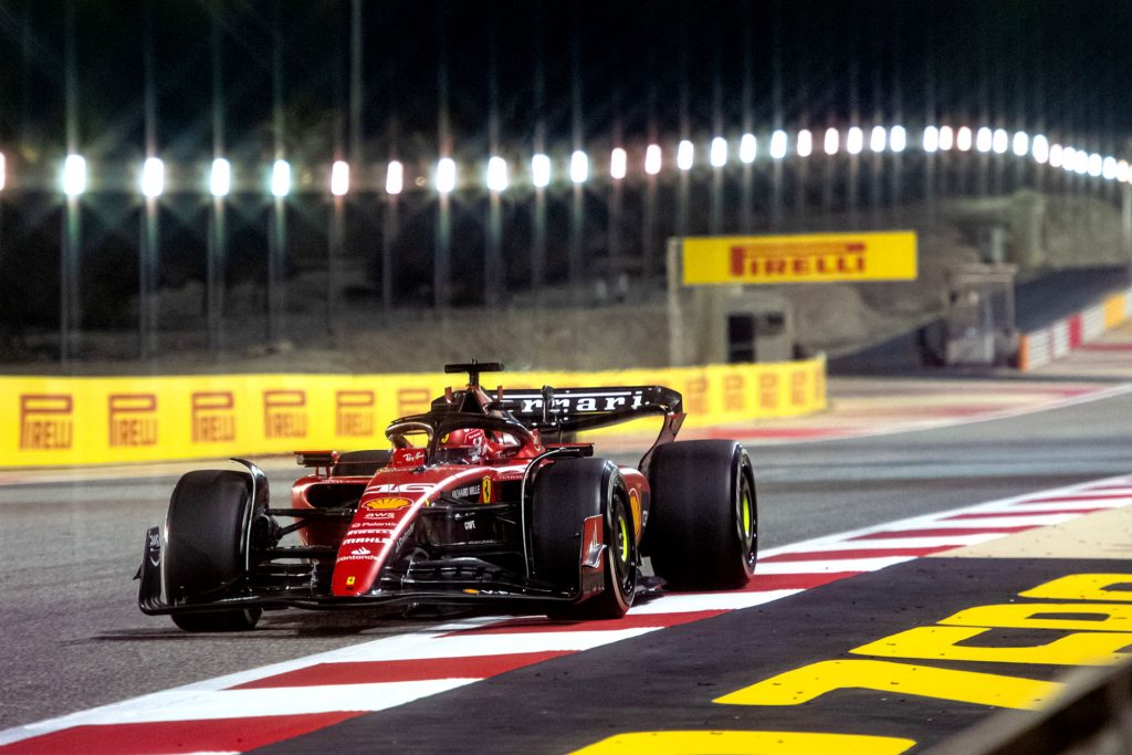 Charles Leclerc in action with his Ferrari in Bahrain.