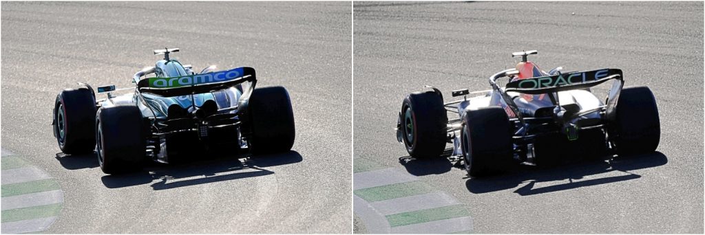 Aston Martin AMR23 vs Red Bull RB19 rear view